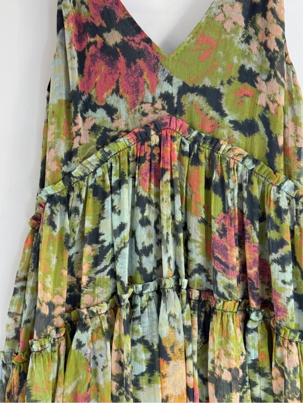 Free People Green Multi Floral Tiered V-Neck Maxi Dress - Picture 3 of 4